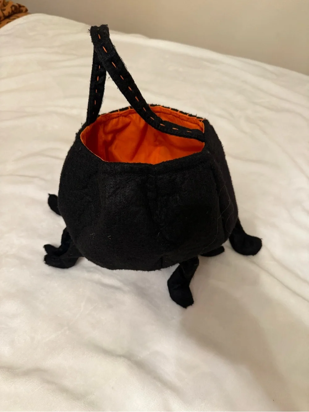 Pottery Barn Kids Black & Orange Plush Spider Treat Bag